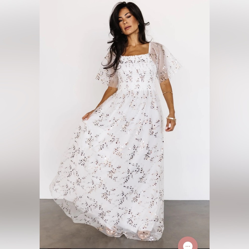 Baltic Born Cassandra Tulle Maxi Dress in Metallic White
